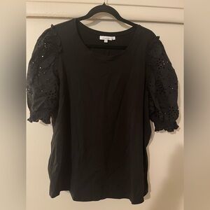 Chico's Elegant Black Blouse with Eyelet Sleeves